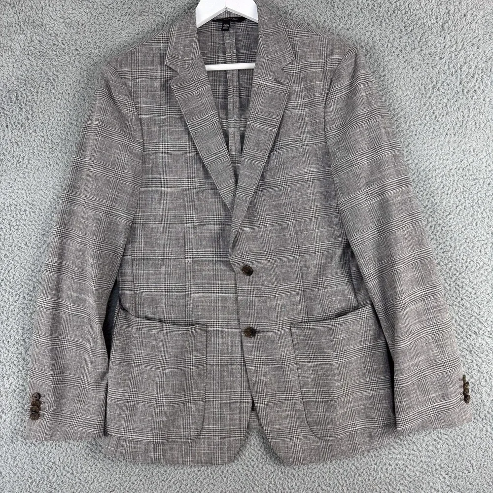 Banana Republic Blazer Mens 40R Gray Slim Fit Glen‎ Plaid Tollegno Italian Wool